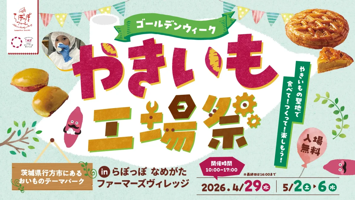 茨城】2026年GW開催！おいもスイーツ詰め放題＆農業体験「やきいも工場